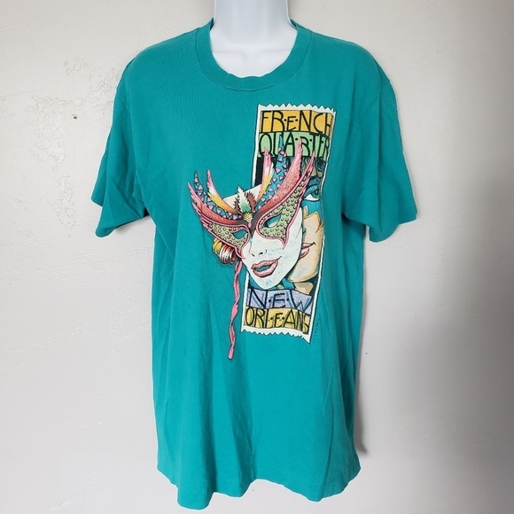 Fruit of the Loom Vintage Large Teal T-shirt NOLA New Orleans French Quarter 90s - Picture 1 of 10